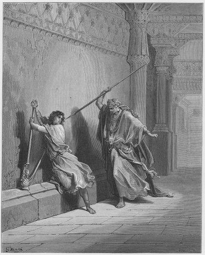 ギュスターヴドール聖書：サウルはダビデの生涯を試みます 作： Gustave Dore
